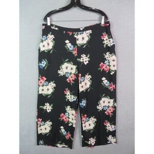 J Jill Womens Pants‎ L Black Floral Wide Leg Full Length Office Career Coastal